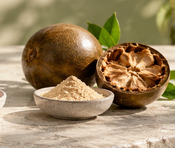 Illustrative image of monk fruit and powder